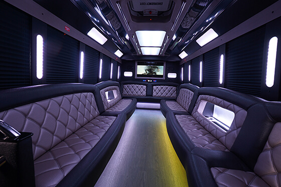 Party bus plush leather seating